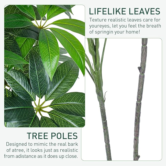 Money Tree Artificial - 6 FT Tall Fake Tree with Decorative planters - Large Faux Plants Lifelike Branches & Foliage - Artificial Plants Indoor for Home Office Living Room Decor