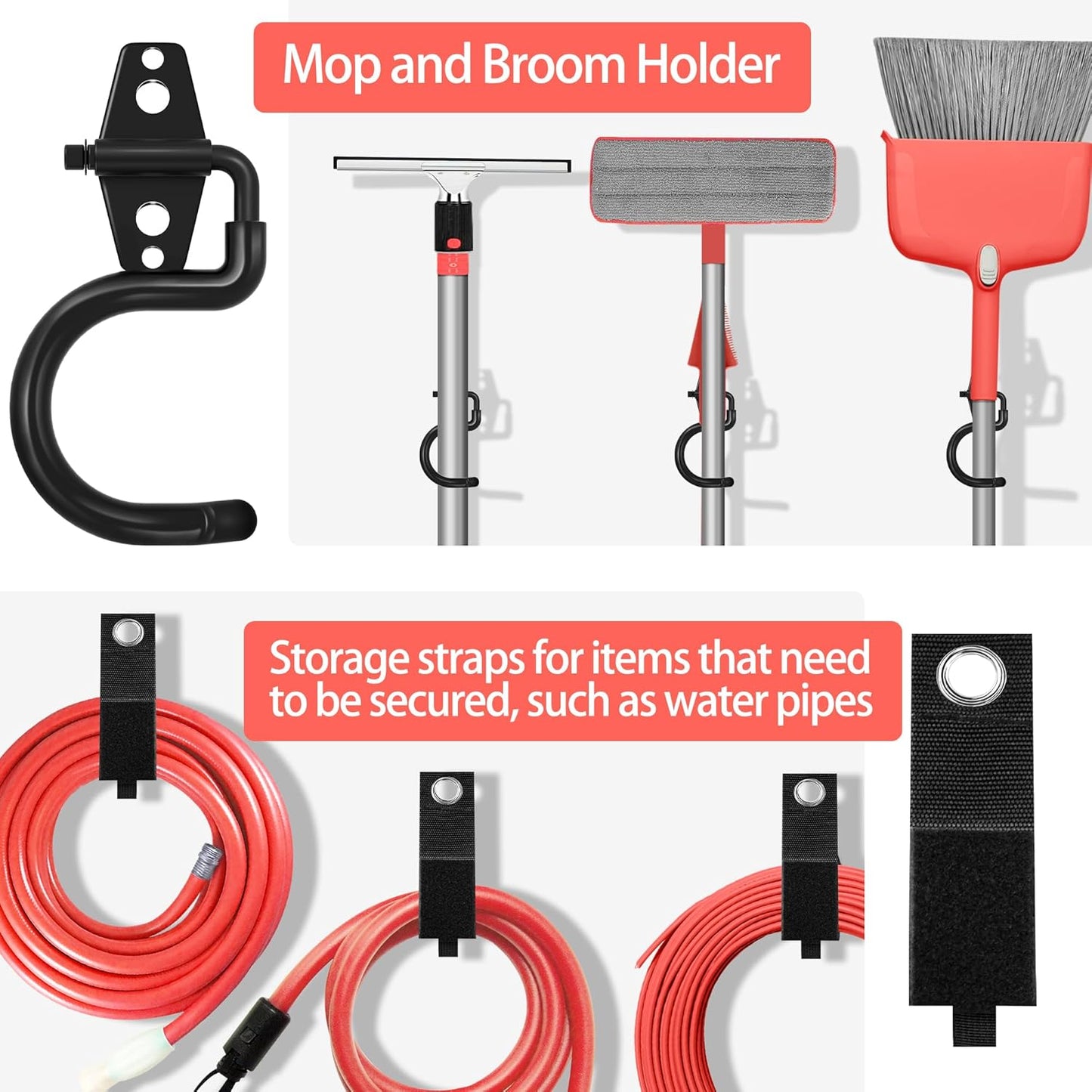 18 Pack Garage Hooks Heavy Duty - Anti-Slip Coating， Garage Storage Hooks for Hanging Bike，Ladder，Garden Tools，Hose