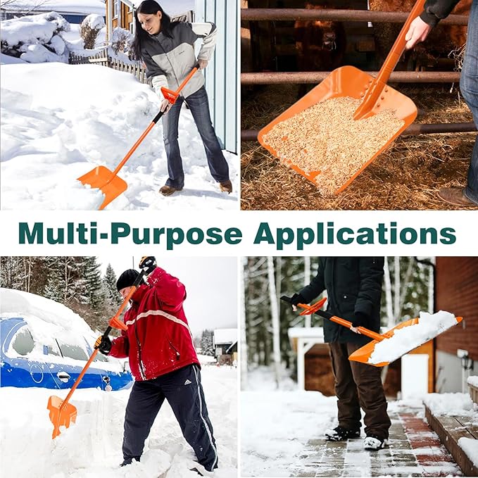 69 Inch Heavy Duty Snow Shovel for Driveway, Large Capacity Snow Removal with Ergonomic Handle Tool, Portable Shovel for Car Sidewalk Garden Farm, Orange