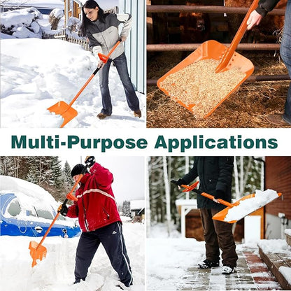 69 Inch Heavy Duty Snow Shovel for Driveway, Large Capacity Snow Removal with Ergonomic Handle Tool, Portable Shovel for Car Sidewalk Garden Farm, Orange