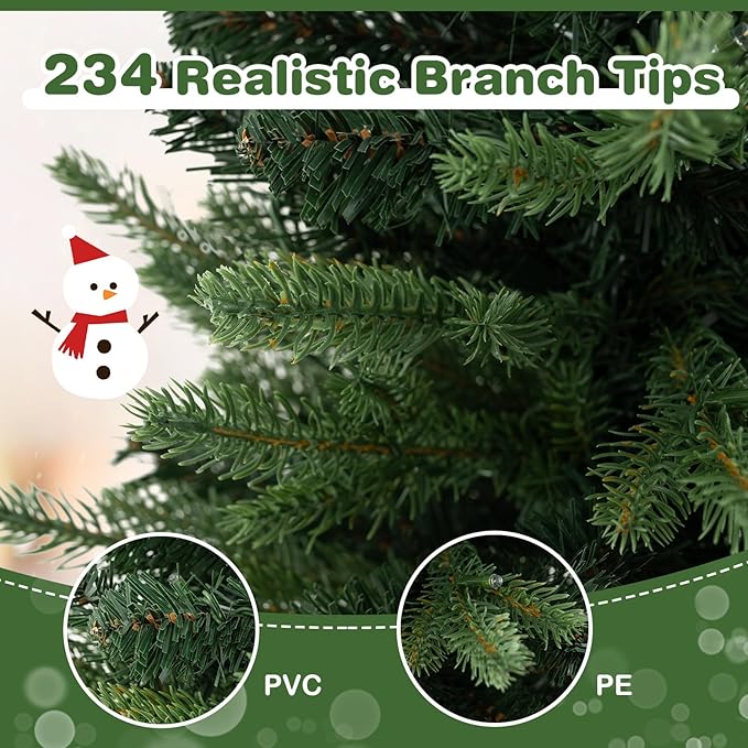 HAPPYGRILL 2 FT Tabletop Christmas Tree, Battery Operated Artificial Xmas Tree with 35 Warm White LED Lights, Small Spruce Fir Tree with 234 Tips and Solid Cement Base for Home Decor