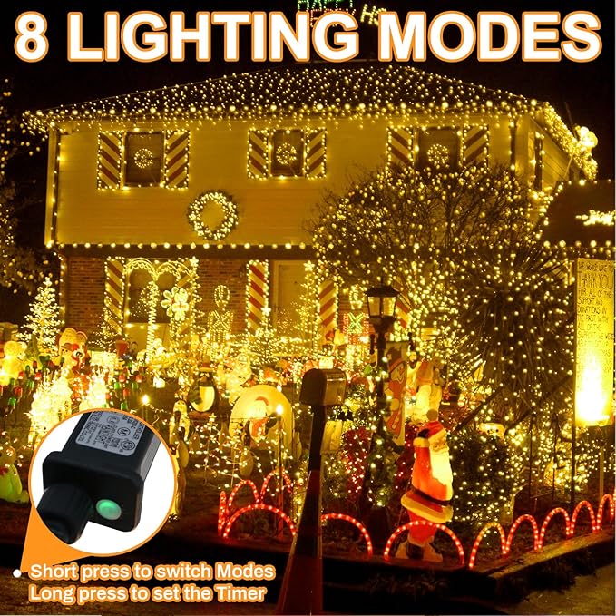 Christmas Lights 1000LED 98FT Waterproof Outdoor Timer 8 Modes Twinkle Fairy Lights LED String Lights Indoor Christmas Tree Lights for Wedding Party Yard House Decor