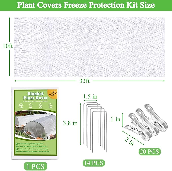 POILKMNI 10'x33' Plant Covers Freeze Protection - Plant Covers for Winter, Frost Cloth Tree Freeze Protection, Frost Blankets for Outdoor Plants, Winter Floating Row Cover