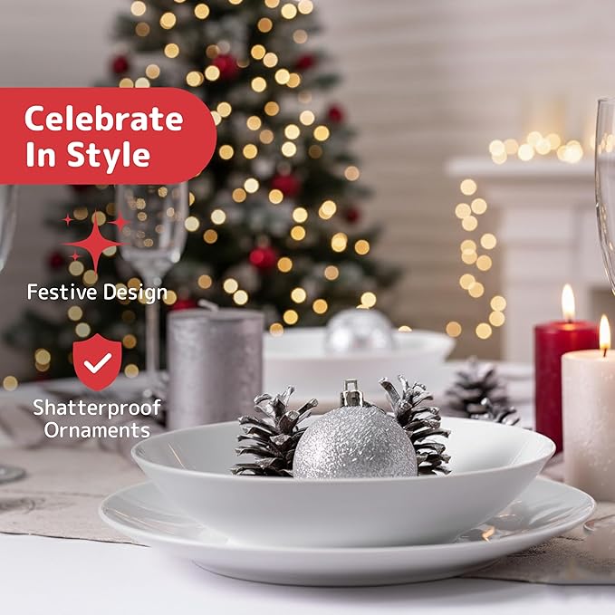 Prextex 36 Piece White Christmas Ornaments and Balls - White Ornament Set with 3 Sizes and 6 Styles - Shatterproof Christmas Ornaments for Tree, Wreath, and Holiday Decor for Indoor or Outdoor Display