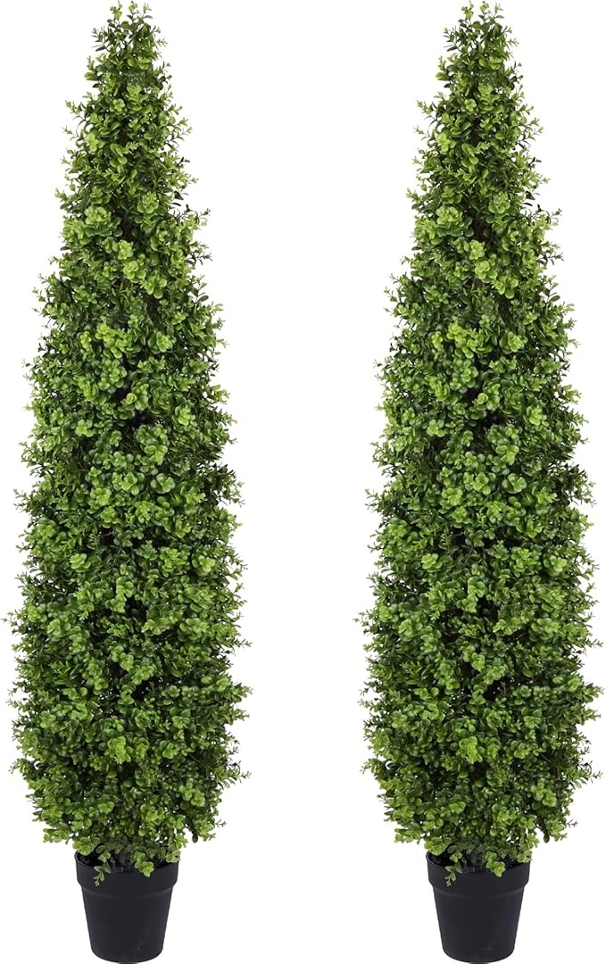 5FT Artificial Boxwood Topiary Tree Fake Topiary Potted Plants for Home Office Garden Indoor Outdoor Decoration 59INCH(2PACK)