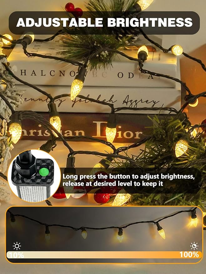 2 Pack C6 Christmas Lights Outdoor Indoor, Total 200 LED 66 FT Connectable Christmas String Lights with Timer & 13 Modes, Waterproof Twinkle Light for Xmas Tree Party Wedding Decorations (Warm White)