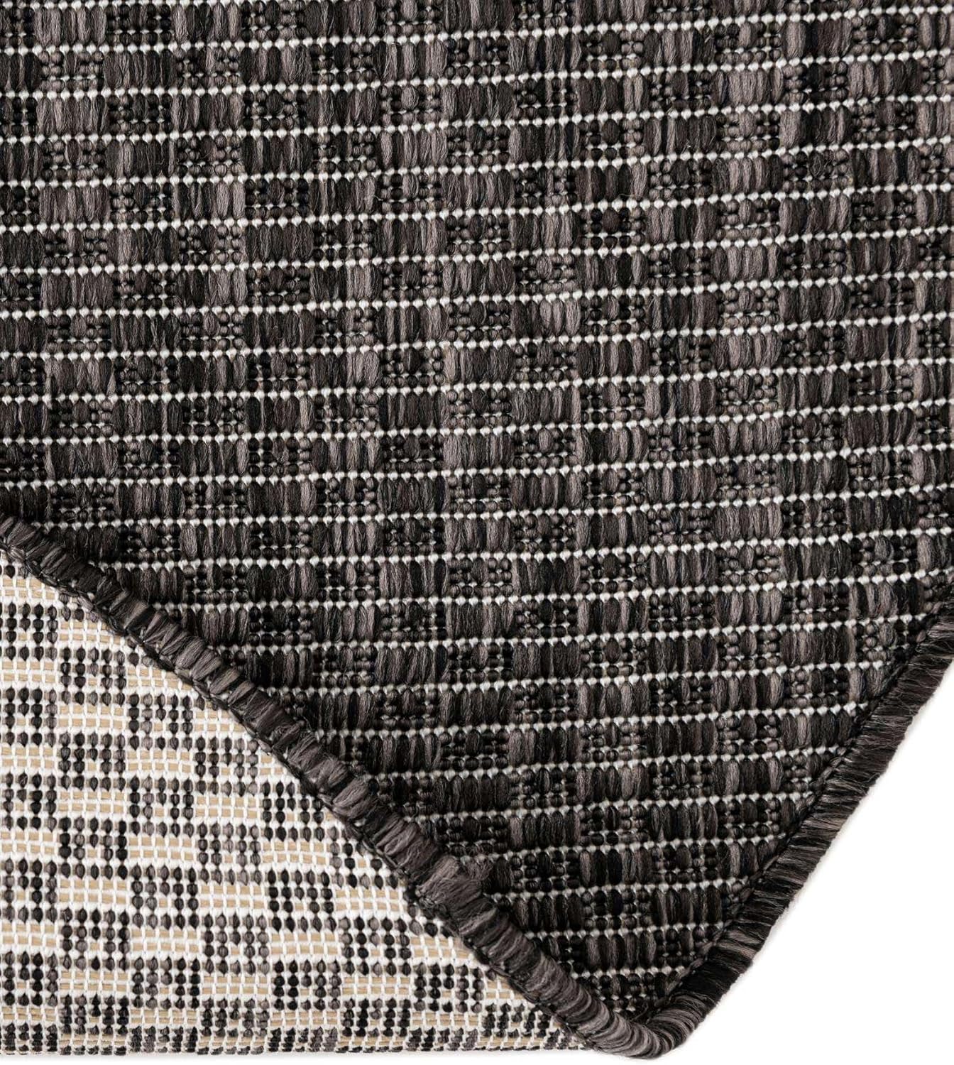 Unique Loom Collection Casual Transitional Solid Heathered Indoor/Outdoor Flatweave Area Rug (2' 7" x 4' 1" Hearth, Black/Ivory)