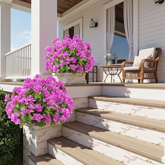 4 Pcs Artificial Flowers Bougainvillea Outdoor Artificial Plants Faux Flowers with Stems Silk Flowers for Wedding Porch Living Garden Decor(4PCS,Light Purple)