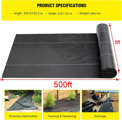 Driveway Fabric - 5x500 ft Heavy Duty 4OZ French Drain Fabric for Erosion Control & Landscape Weed Barrier