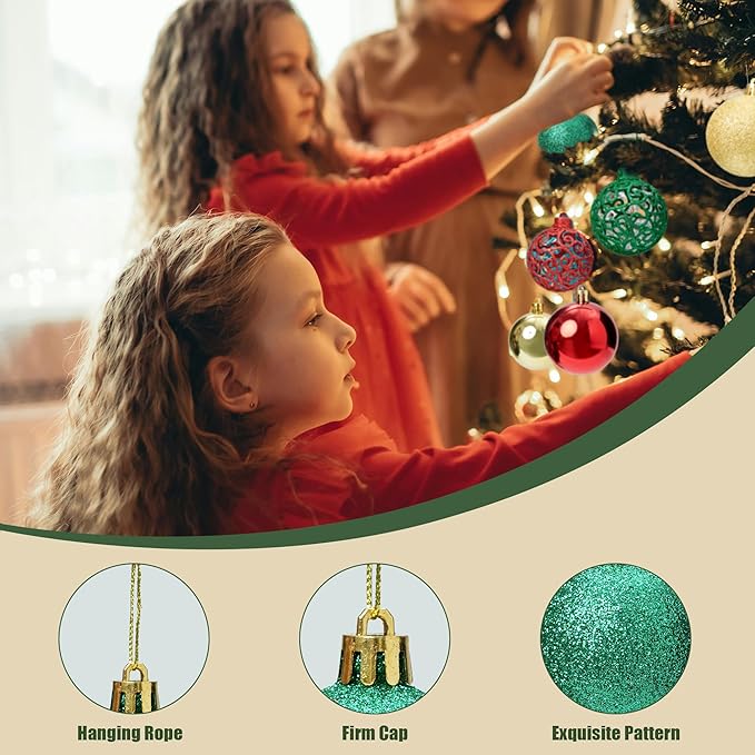 100-Pack Christmas Ball Ornaments for Tree,Shatterproof Plastic Holiday Baubles Set in Assorted Sizes and Finishes, Christmas Tree Decorations for Home, Office, Party, Indoor Outdoor Use