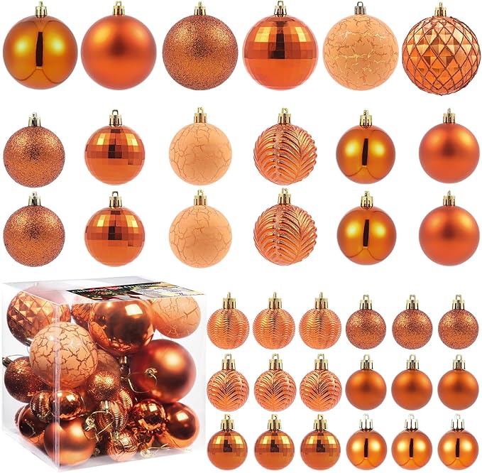 LANGXUN 36pcs Copper Orange Christmas Tree Decorations Balls, Bolas De Navidad, 2025 Christmas Decor, Indoor Outdoor Shatterproof Christmas Ornaments, Xmars Party Wedding Suppiles