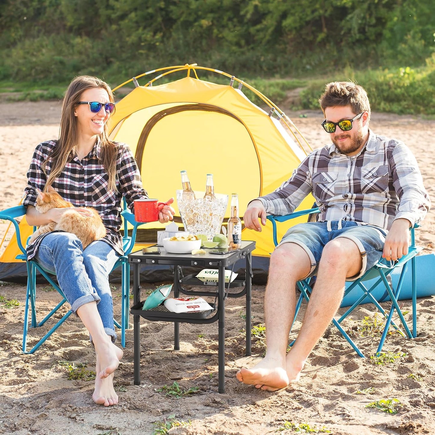 Titanker Folding Camping Table 2ft, Small Folding Camp Table Portable with 50% Extra Space, Small Picnic Table, Portable Beach Desk, Car Camping Essentials, Aluminum Light & Solid