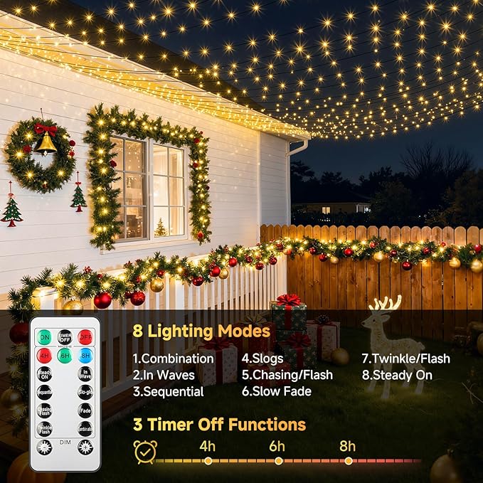 Mlambert 1500 LED Christmas Lights 492FT, Outdoor Waterproof Dimmable Fairy Lights with Remote, 8 Modes Indoor Lighting for Holiday Décor, Warm White
