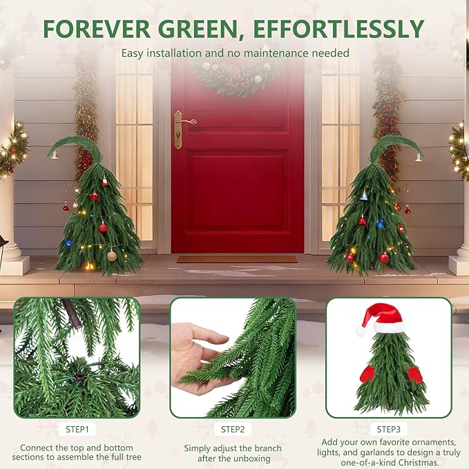 Tabletop Norfolk Pine Christmas Tree, 3FT Green Mini Artificial Christmas Tree with Norfolk Branch, Small Xmas Tree for Christmas Gnome Holiday Indoor Decoration