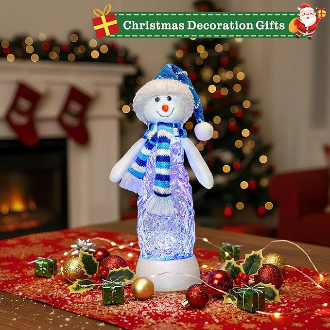 Christmas Snow Globe Lantern Indoor Decor Snowman Christmas with Music,6H Timer,USB Lined/Battery Operated Lighted Lantern for Christmas Festival Decoration Gifts