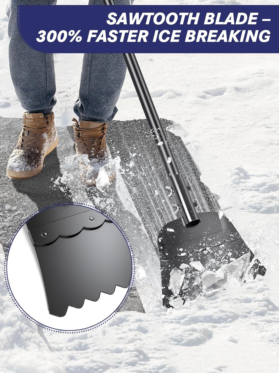 Wavy Blade Ice Scraper with Long Handle 57" Adjustable Snow Shovel Ice Chopper Weed Remover Tool for Gardening Driveway Floor Scraper & Root Cutter Digging Shovel Multifunctional Cleaning Garden Tool