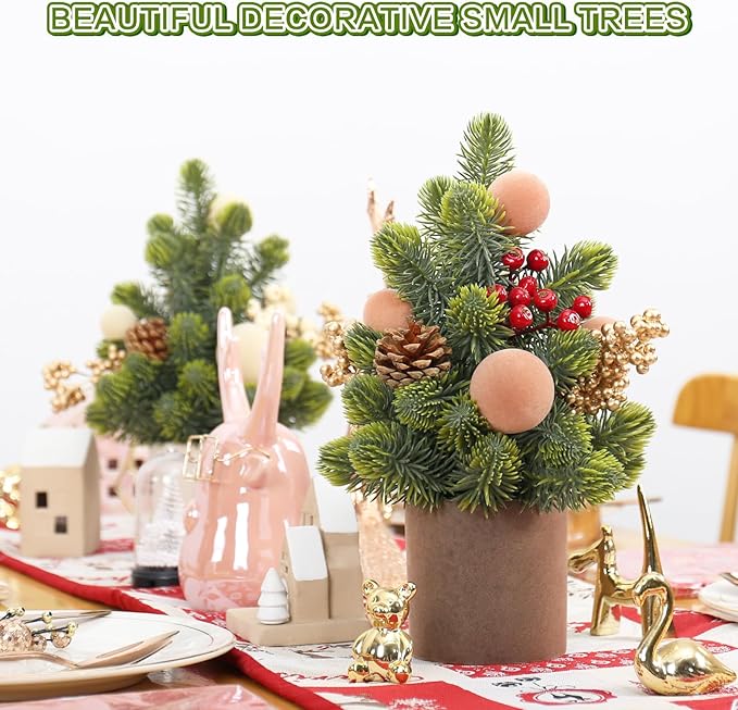 SY Super Bang Small Christmas Tree, 12Inch Artificial Light Coffee Velvet Ball Berry Mini Tabletop Tree Christmas Decorations, for Home Party Thankgivings Xmas Indoor Decor.