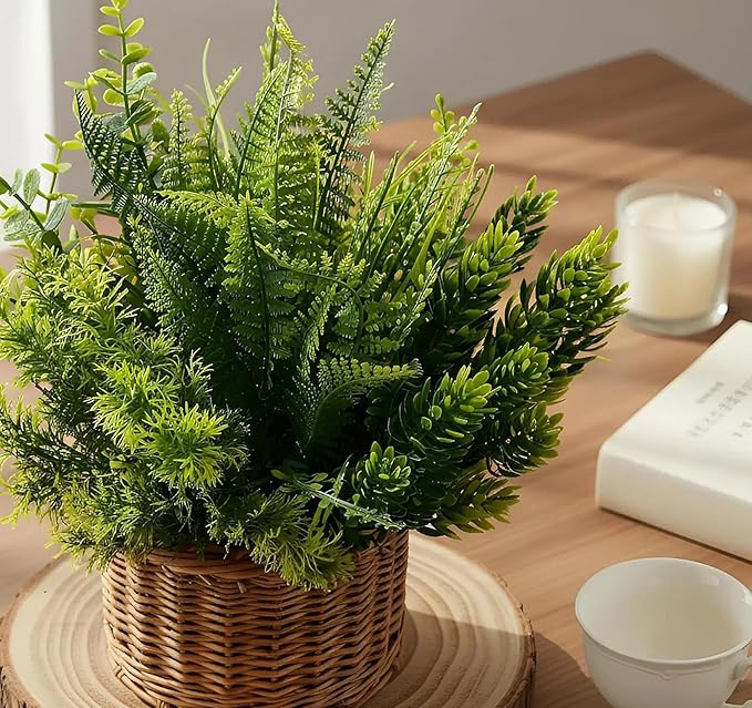 ilauke 6 Pack Artificial Greenery Stems Outdoor UV Resistant, Faux Plants for Home Decor Indoor Outside, Assorted Eucalyptus Decor & More for Vases