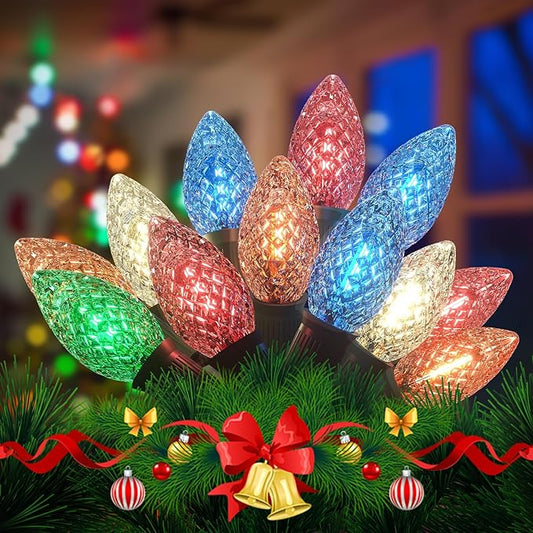 25Ft Christmas Lights Outdoor, C9 Multicolor Christmas Lights with 25 Colored LED Bulbs, Waterproof Connectable for Holiday, Xmas, Roofline, Wedding, Christmas Tree Decoration - Green Wire