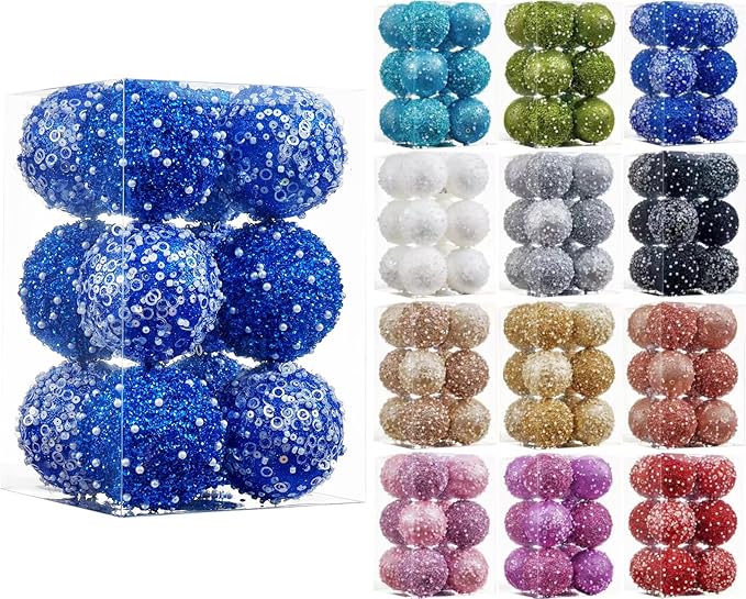 Royal Blue Christmas Ball Ornaments, Christmas Ball Decorations Shatterproof Plastic Hanging Pearl Balls for Holiday Party(70mm/2.76", 12ct)