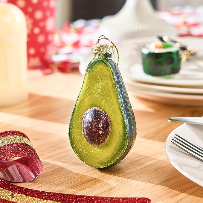 Joiedomi Christmas Avocado Glass Ornament, Glass Blown Food Ornament Presents for Christmas Tree Decoration, Xmas Food Decoration for Xmas Gift Party Favor