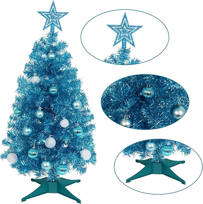 Sunshine Blue Christmas Tree with Light 3ft Artifical Full Christmas Tree with Ball & Star Ornaments 8 Lighting Modes for Holiday Decor