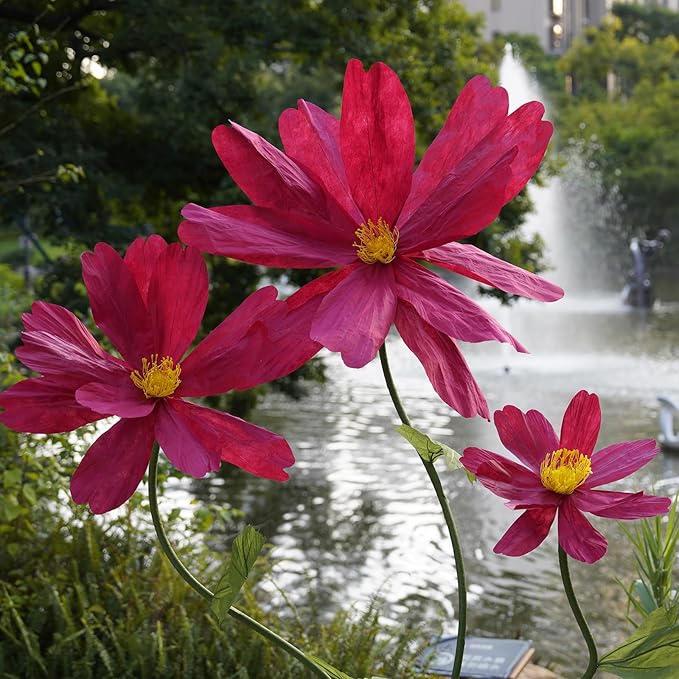 Artificial Giant Flowers for Decoration,Large Paper Daisies Flowers with Stems and Stands Base,Big Flower Decor for Wedding Birthday Party Garden, Party Banquet Background Decor (red)