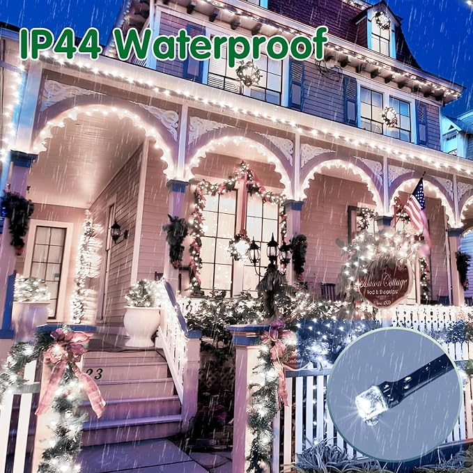 XURISEN Christmas Lights Outdoor 197FT 500 LED Green Wire String Lights 8 Modes with Timer Memory Waterproof Fairy Light Plug in for Xmas Tree Wedding Yard Party Holiday Decorations(Cool White)