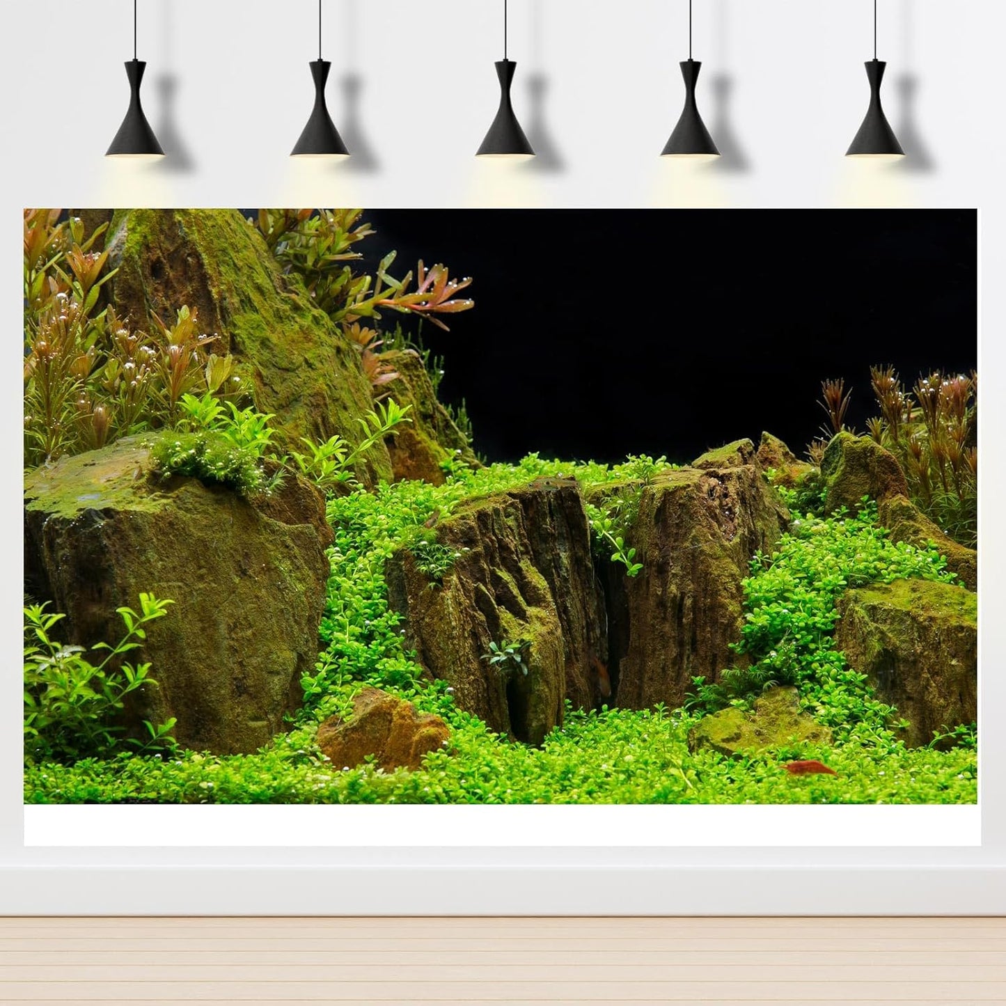 Aquarium Background Exquisite Underwater Grass with Moss Aquarium Backdrop Mysterious Stone Aquarium Background Durable Vivid and Fresh Leaves Background Tank Backdrop Decor Vinyl 72x16in