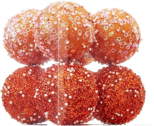 Orange Christmas Ball Ornaments, Christmas Ball Decorations Shatterproof Plastic Hanging Pearl Balls for Holiday Party(90mm/3.54", 8ct)