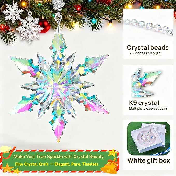 Luxury Crystal Christmas Snowflake Ornaments Christmas Tree Hanging Decorations Gifts for Women Girls Family Friends (Multicolor)