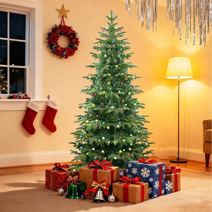 4FT Christmas Tree with LED Lights Pre-Lit, Premium Artificial Christmas Tree with String Lights, Decorated Xmas Tree with Metal Stands for Indoor Seasonal Holiday Home Office Party, ETL Listed