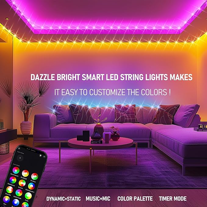 Dazzle Bright Smart Christmas String Lights, 328FT 1000 LED RGB Color Changing String Lights with Remote & App Controlled, Halloween Decorations for Indoor Outdoor Holiday Xmas Tree Party Decor