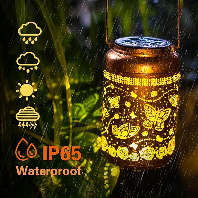 Butterfly Solar Lanterns Outdoor Hanging Waterproof Solar Lights Butterfly Gifts for Women Men Metal Butterflies Decorative LED Lanterns for Outside, Patio, Landscape, Yard Decor, Garden Decorations