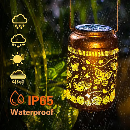 Butterfly Solar Lanterns Outdoor Hanging Waterproof Solar Lights Butterfly Gifts for Women Men Metal Butterflies Decorative LED Lanterns for Outside, Patio, Landscape, Yard Decor, Garden Decorations