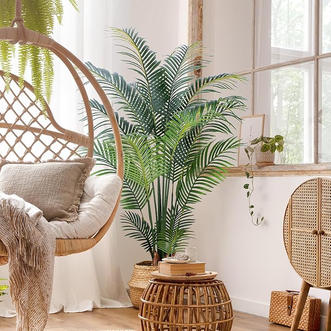 Artificial Tropical Palm Plant - 5 Ft Tall Faux Palm Tree with Plastic Pot for Office and Home Decor, Indoors and Outdoors, Housewarming Gift, K1502PCS