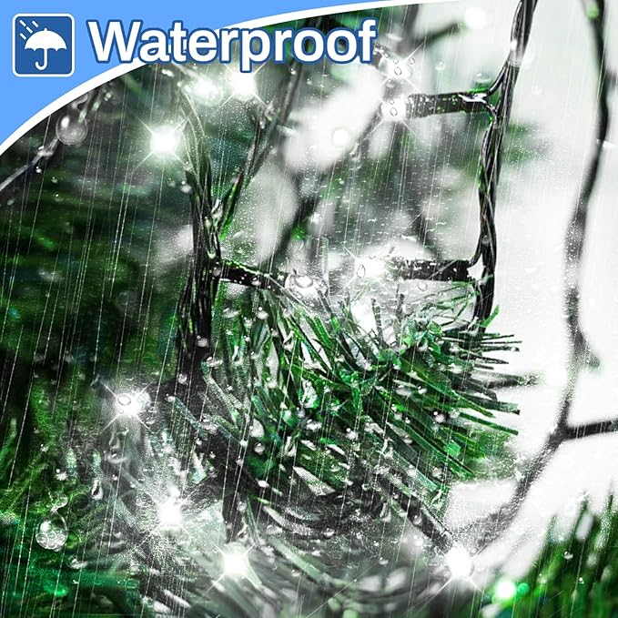 Christmas Lights 1000LED 98FT Waterproof Outdoor Timer 8 Modes Twinkle Fairy Lights LED String Lights Indoor Christmas Tree Lights for Wedding Party Yard House Decor (Cool White)