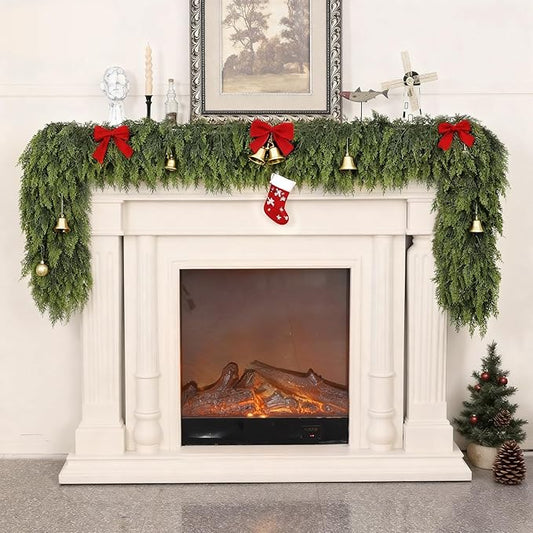 9FT Real Touch Cedar Garland - Artificial Christmas Garland Fake Green Faux Thick and Lush Pine Needles Garlands for Table Fireplace Mantle Holiday Home Indoor Outdoor Decor (1PCS)