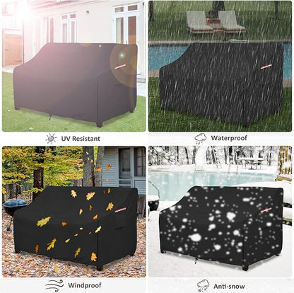 okcool Heavy Duty Patio Sofa Cover, 100% Waterproof 2-Seater Outdoor Sofa Cover Fits up to 58W x 32.5D x 31H Inches, Lawn Patio Furniture Covers,Black