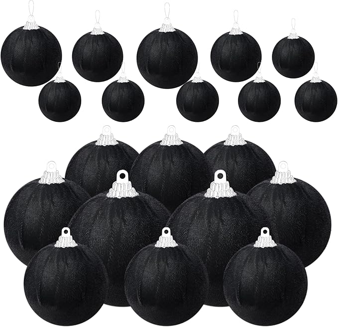 Gresorth 10 Pcs Black Velvet Christmas Ball Ornaments Velvet Balls Ornament for Christmas Tree Flocked Hanging Baubles Decor Birthday Party