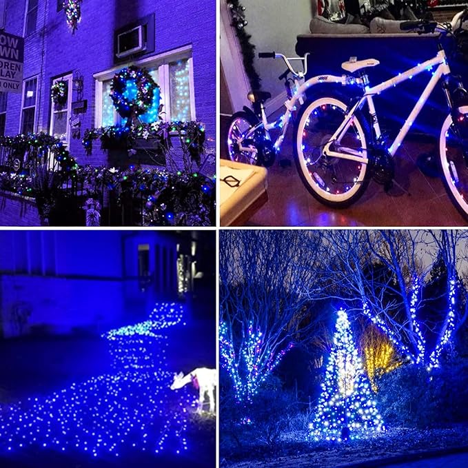 2-Pack 200 LED Extendable Christmas Lights, 66FT Blue Christmas Decorations String Lights Outdoor Indoor Tree Lights, 13 Modes Plug in Mini Fairy Lights Waterproof with Timer and Memory Function