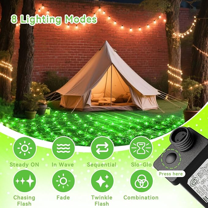 LitHome 21FT x 5FT Christmas Net Lights Outdoor Mesh Lights, 360 LED Christmas Net Light for Bushes Connectable, 8 Modes Green Giant Mesh Light Waterproof for Garden Party Roof St Patrick’s Day Decor