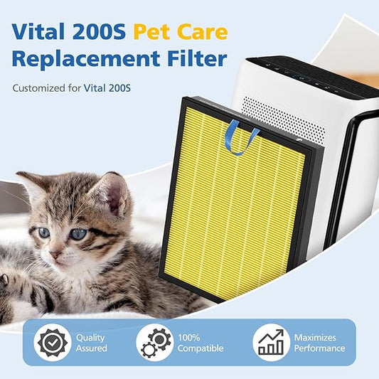 Vital 200S Pet Care Replacement Filter Compatible with LEVOIT Vital 200S Air Purifier, 3-in-1 Filtration with Activated Carbon Vital 200S-P Filter, Vital 200S-RF-PA (LRF-V201-YUS), 2 Pack, Yellow