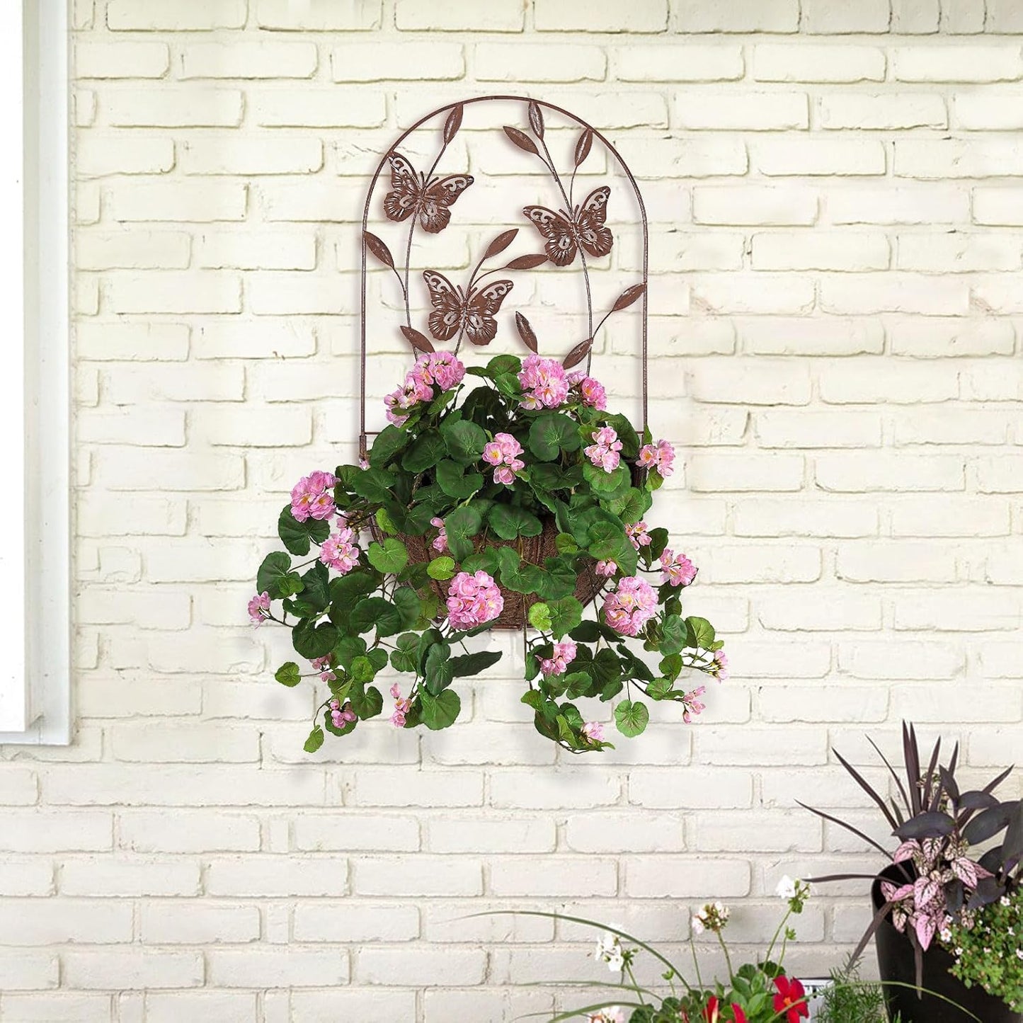 BAYN 2PK Wall Hanging Planter Decor Art with Butterfly, Metal Wall Mounted Planters Indoor Outdoor Wall Planter for Succulent Herb Home Garden Yard