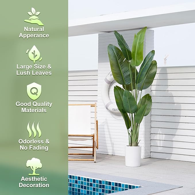 Large Artificial Plants Indoor 7.2Ft Silk Bird of Paradise Big Tall Fake Tree Faux Green Silk Floor Potted Plants for Home Living Room Bedroom Office Decor (2 Pack)…