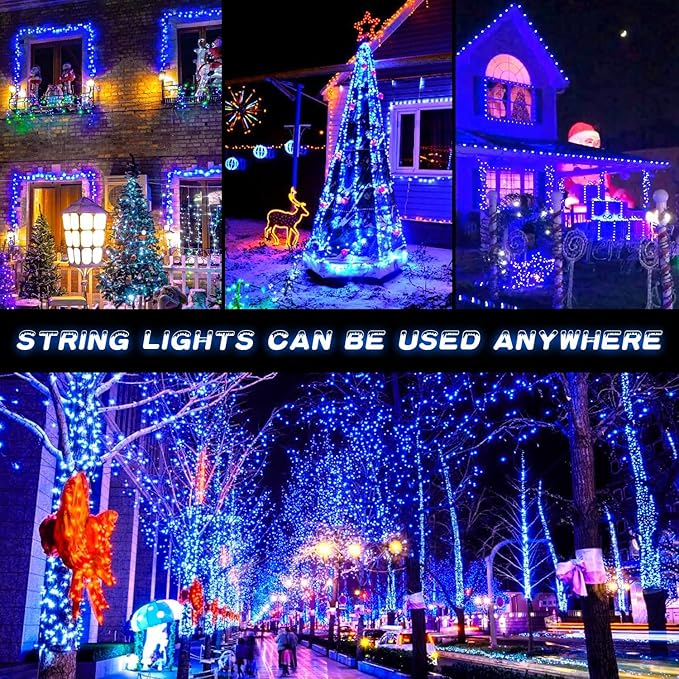 JMEXSUSS 600 LED Blue Solar Christmas Lights, 206.7ft Blue Christmas Lights Outdoor Waterproof, 8 Modes Solar Light Outdoor for Yard Patio Tree Garden Party Bushes Xams Decorations