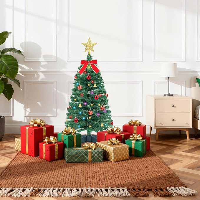 3 FT Artificial Christmas Tree with Lights - 12 Lighting Modes, Timer&Ornaments, Mini Fake Xmas Tree for Tabletop, Home, Office, Christmas Decoration Tree Decor