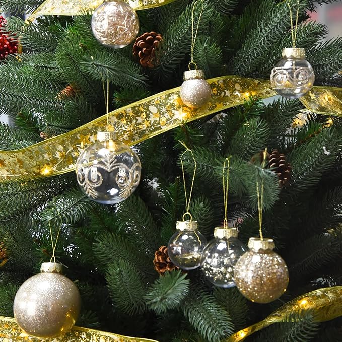 30Pcs Christmas Ball Ornaments Set - Shatterproof Plastic Christmas Tree Decorations 7 Style Christmas Decorative Hanging Ornaments Xmas Decorative Hanging Ball Ornaments for Holiday (Champagne)