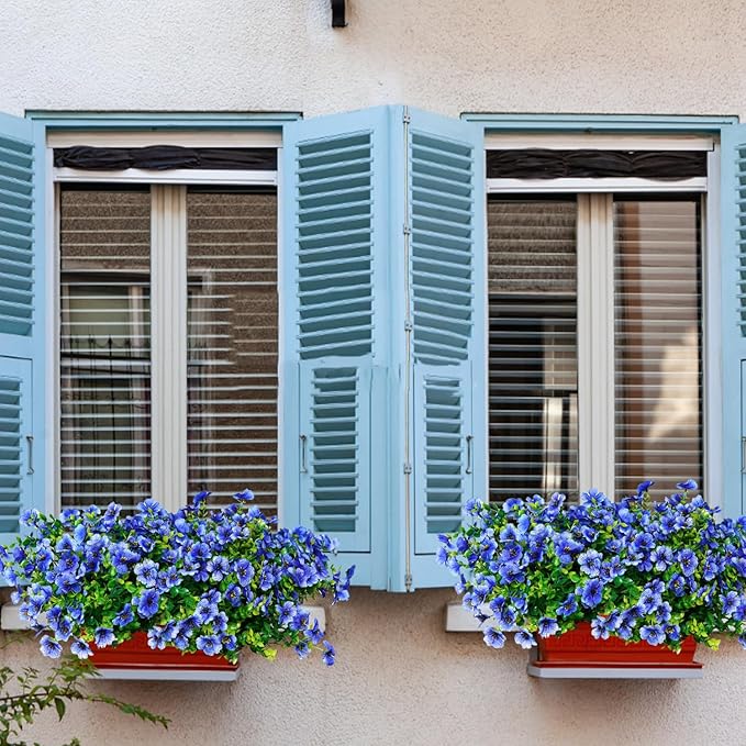 14 Bundles Fake Mums Fake Plants Artificial Mums for Outdoors Artificial Flowers for Yard Porch Home Garden Fall Indoor Outdoor Decor(Blue)