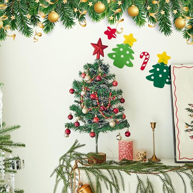 Christmas Tree, Tabletop Christmas Tree with Lights, Christmas Decoration MIni Xmas Trees Artificial Desktop Trees Wood Base Small Christmas Trees (2FT, Remote Control)